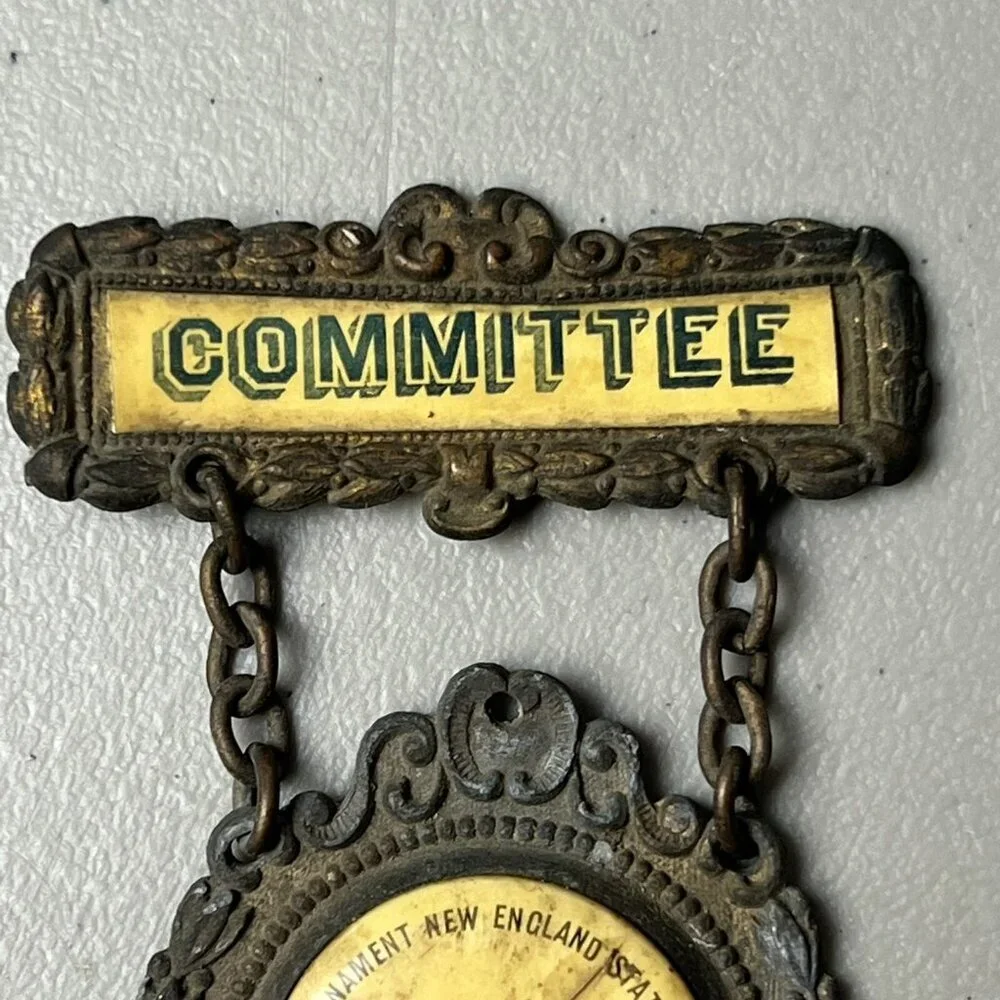 Antique 1903 New England Fire‎ League 13th Annual Tournament Committee Pin Badge